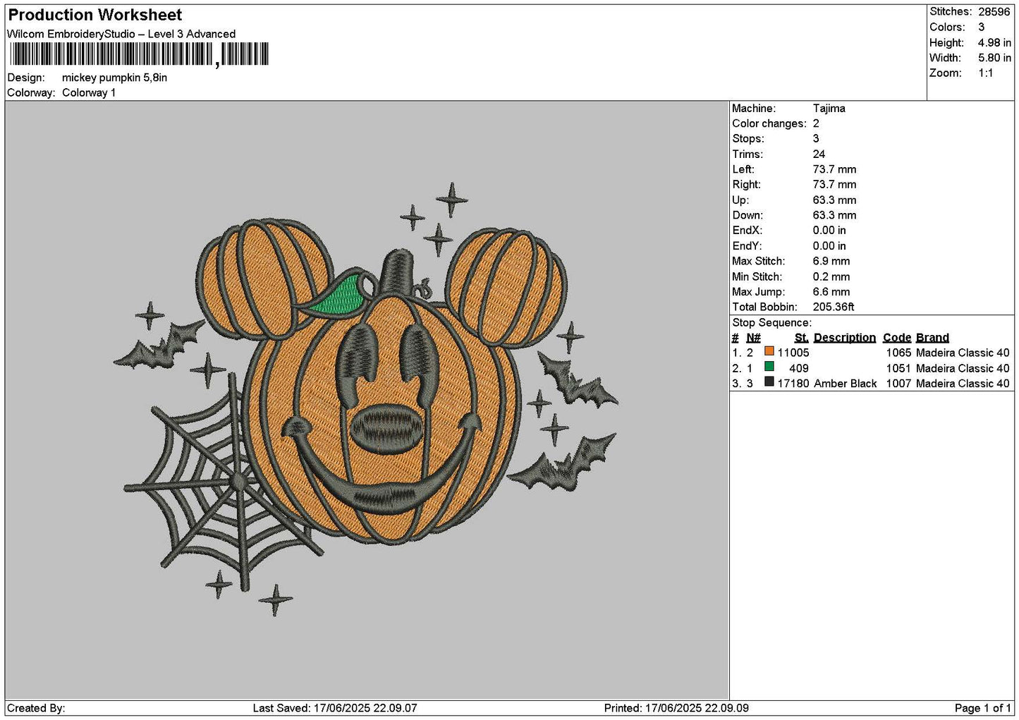 Mickeypumpkin 1706 Embroidery File 6 sizes