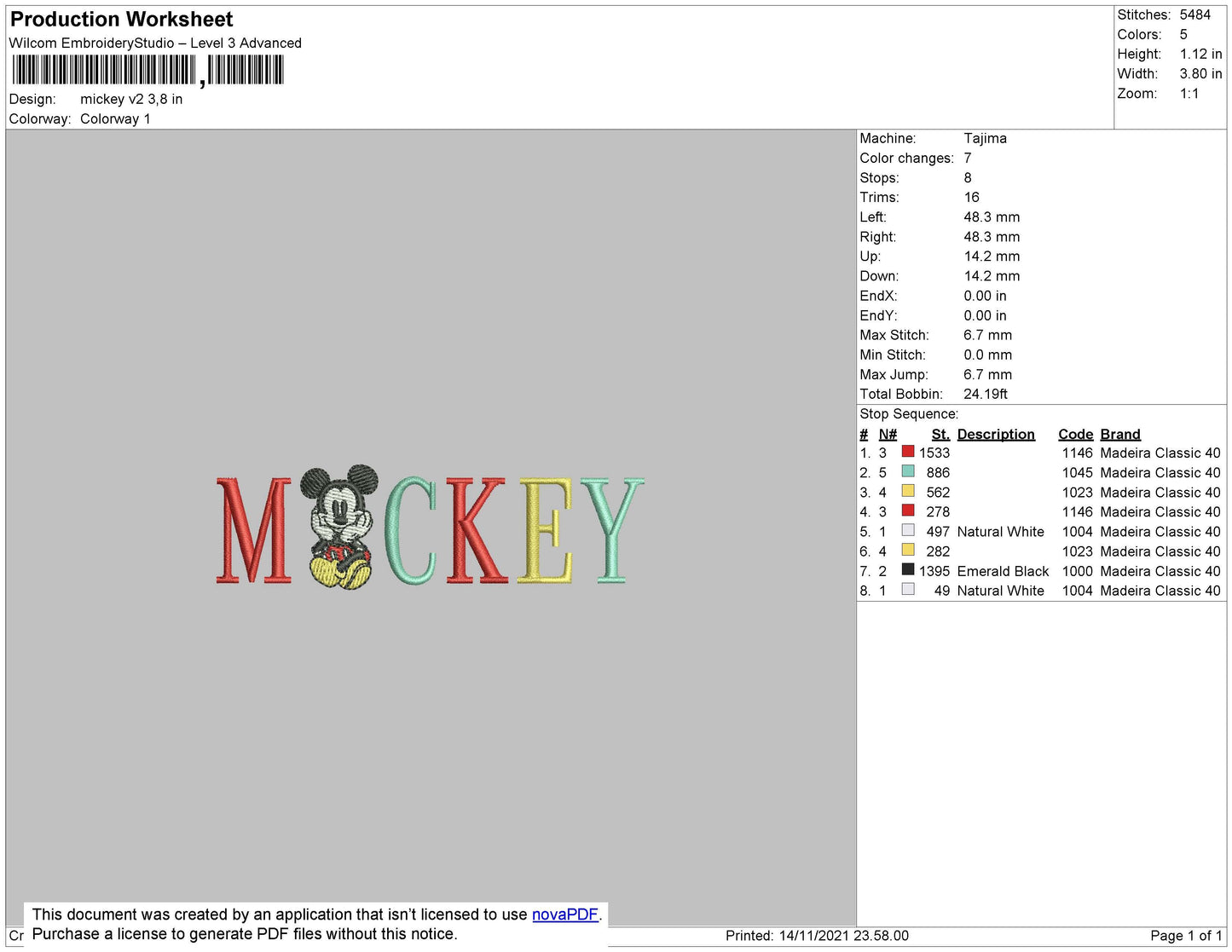 Mickey V2 Embroidery File 7 Size