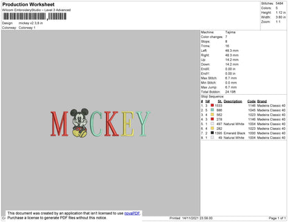 Mickey V2 Embroidery File 7 Size