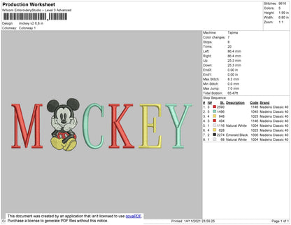 Mickey V2 Embroidery File 7 Size
