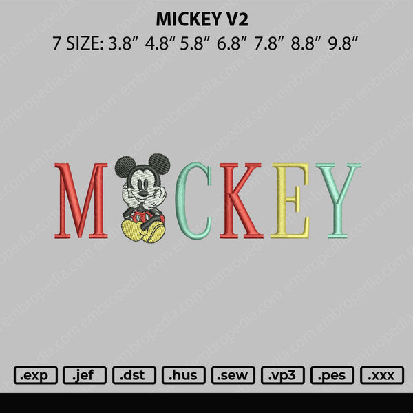 Mickey V2 Embroidery File 7 Size