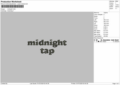 Midnight Text 0107 Embroidery Machine Design File 6 sizes