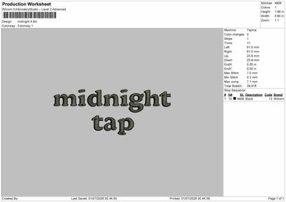 Midnight Text 0107 Embroidery Machine Design File 6 sizes