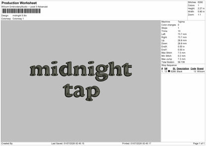 Midnight Text 0107 Embroidery Machine Design File 6 sizes