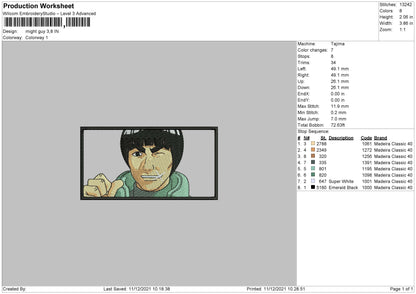Might Guy Embroidery File 4 size