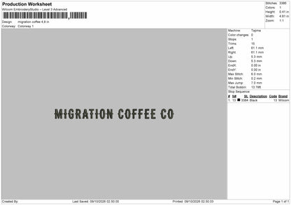 Coffee Text 0910 Embroidery Machine Design File 6 sizes