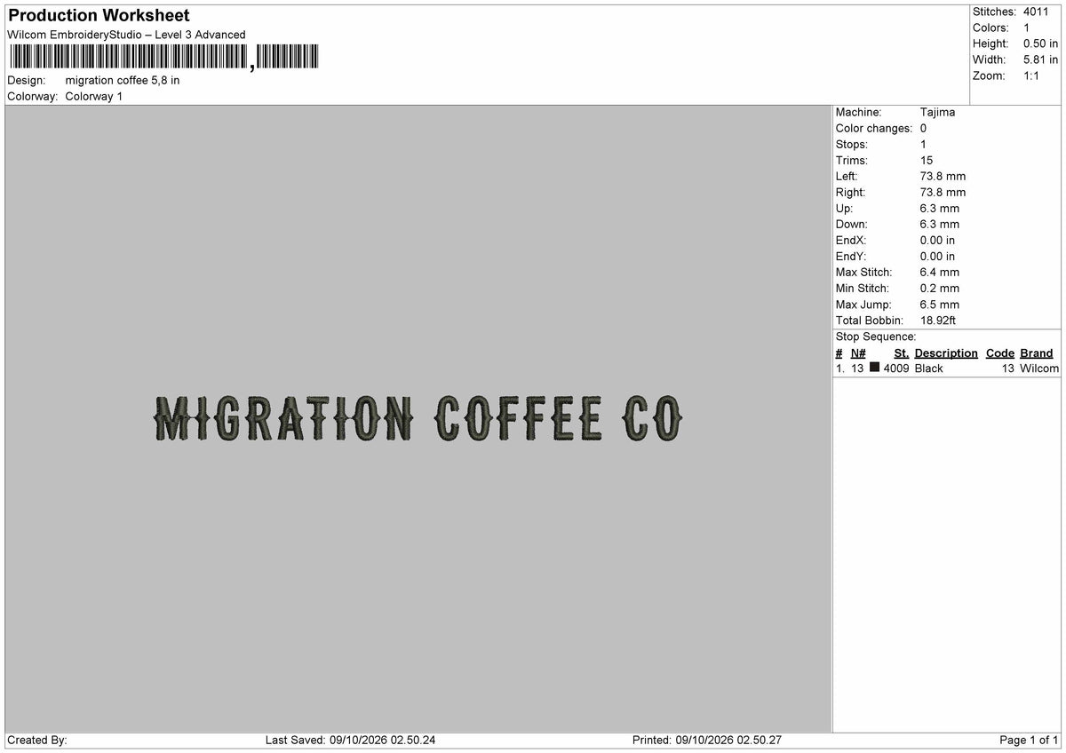 Coffee Text 0910 Embroidery Machine Design File 6 sizes