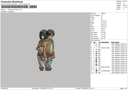 Mikasa Eren Embroidery File 4 size