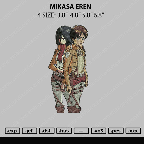 Mikasa Eren Embroidery File 4 size