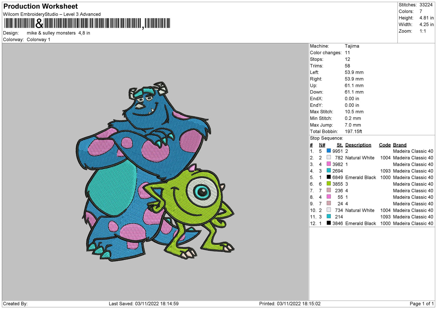 Mike n Sully Monsters Embroidery File 6 sizes