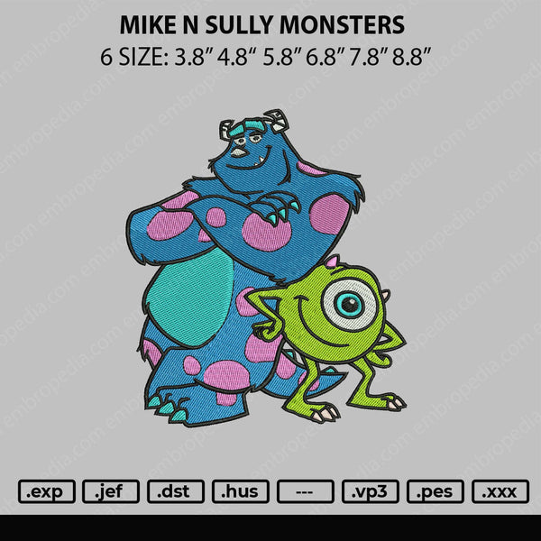 Mike n Sully Monsters Embroidery File 6 sizes