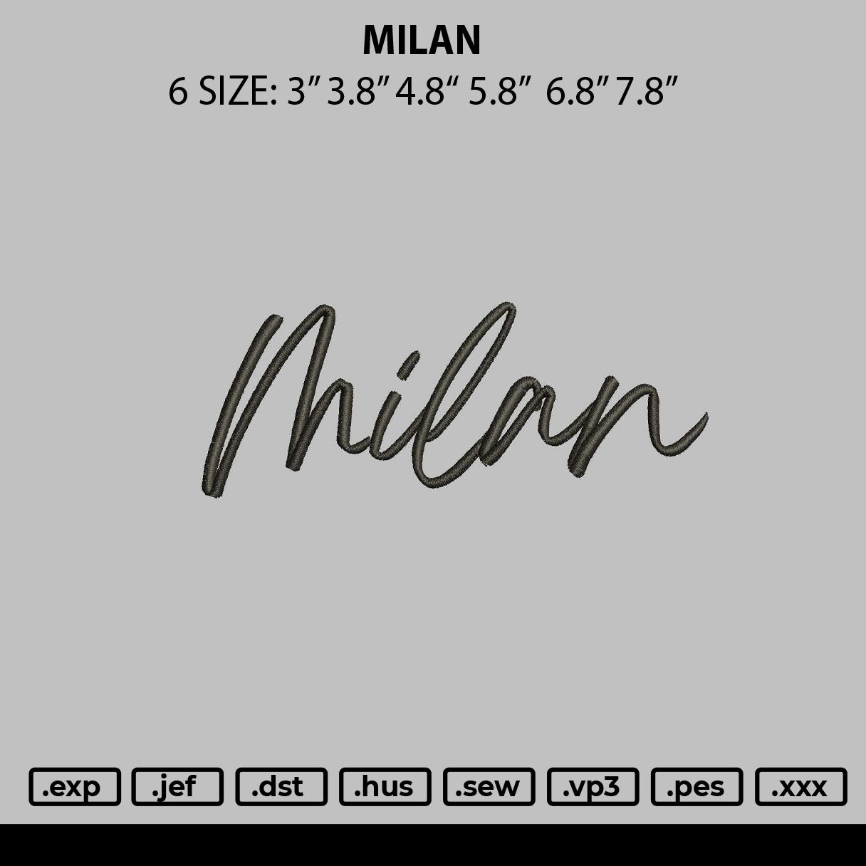 Milan Embroidery File 6 sizes