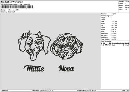 Dogs Head Millienova Embroidery File 6 sizes