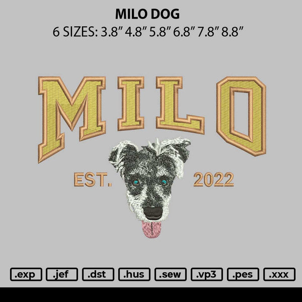 Milo Dog Embroidery File 6 sizes