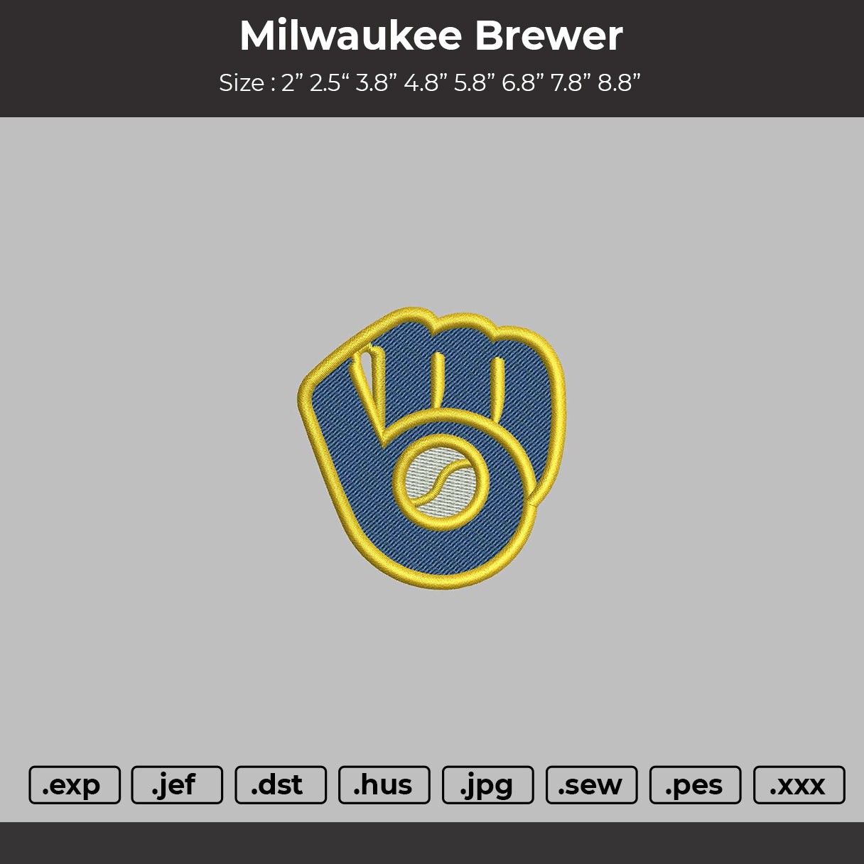 milwaukee Brewers Logo Embroidery File 6 sizes