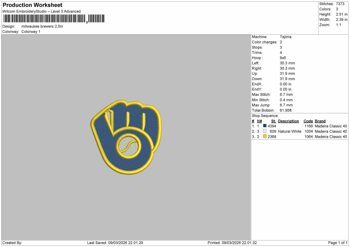 milwaukee Brewers Logo Embroidery File 6 sizes