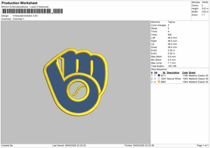 milwaukee Brewers Logo Embroidery File 6 sizes