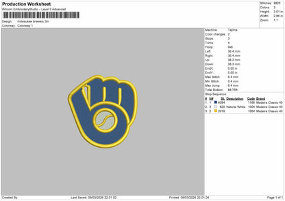 milwaukee Brewers Logo Embroidery File 6 sizes