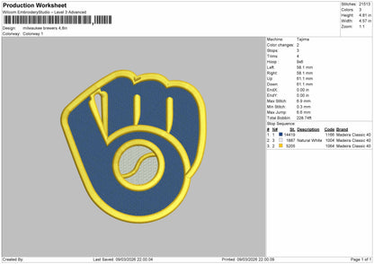 milwaukee Brewers Logo Embroidery File 6 sizes