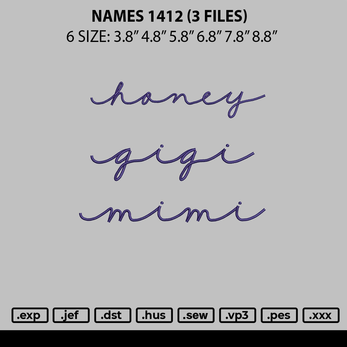 Names 1412 Embroidery File 6 sizes