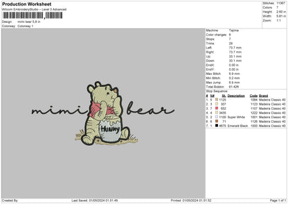 Mimibear Text Embroidery File 6 sizes