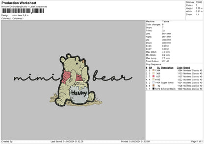 Mimibear Text Embroidery File 6 sizes