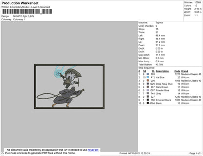 Minato Fight Embroidery File 4 size
