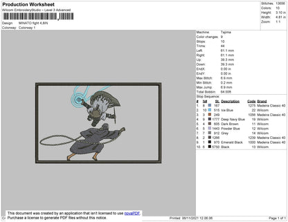 Minato Fight Embroidery File 4 size