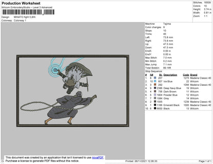 Minato Fight Embroidery File 4 size