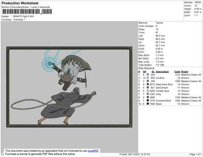Minato Fight Embroidery File 4 size