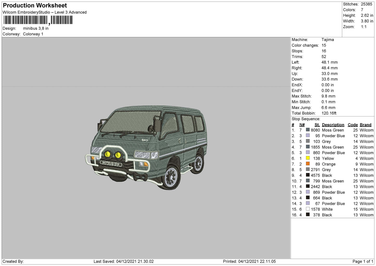Minibus Embroidery File 4 size