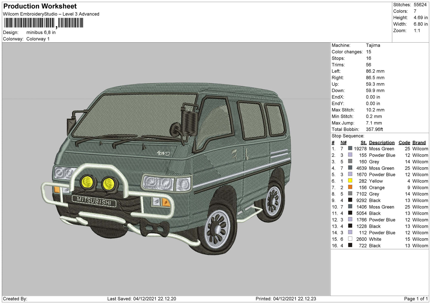 Minibus Embroidery File 4 size