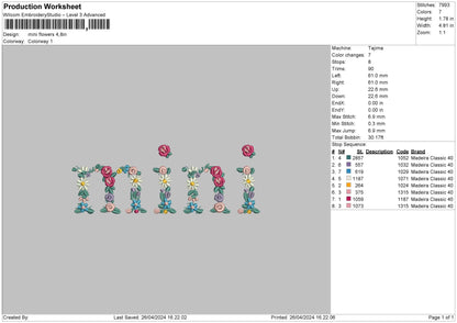 Minitext Embroidery File 6 sizes