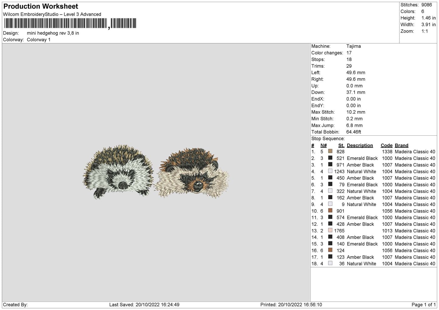 Mini Hedgehog Embroidery File 6 sizes