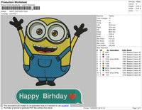 Minion Happy Birthday Embroidery File 4 size