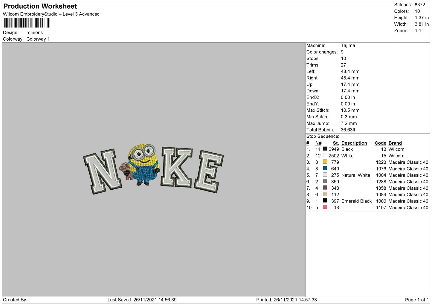 Nike Minions Embroidery File 4 size