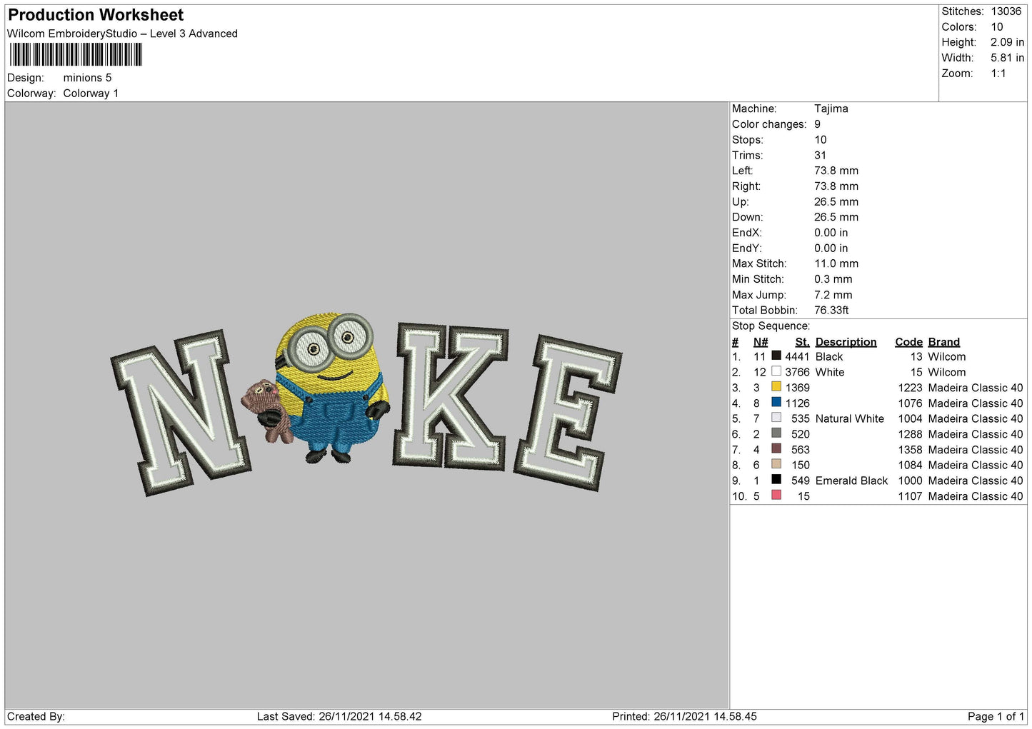 Nike Minions Embroidery File 4 size