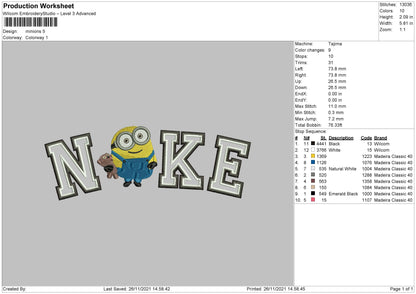 Nike Minions Embroidery File 4 size
