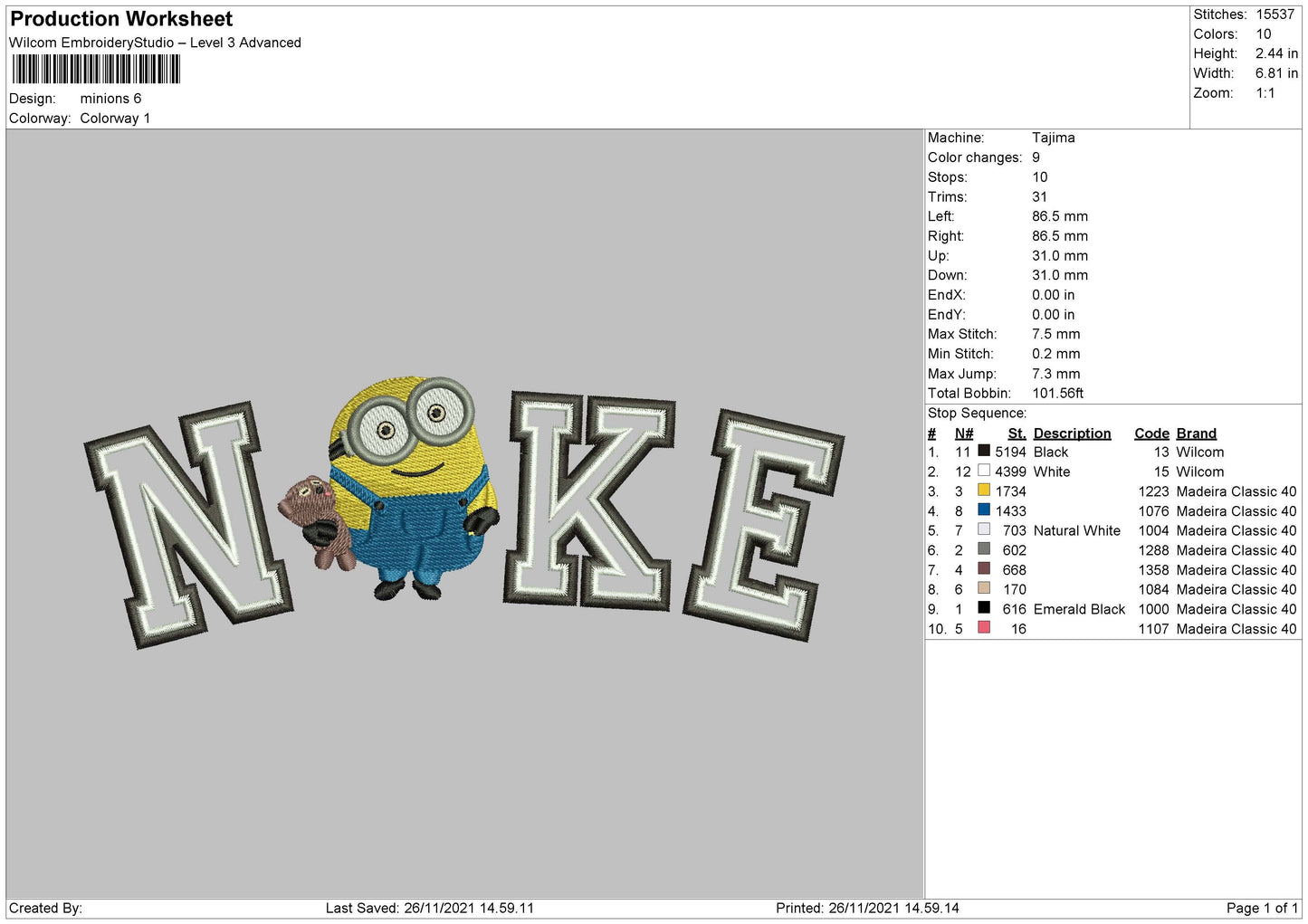 Nike Minions Embroidery File 4 size