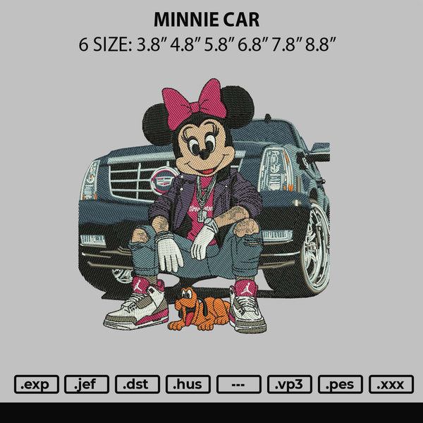 Minnie Car Embroidery File 6 sizes