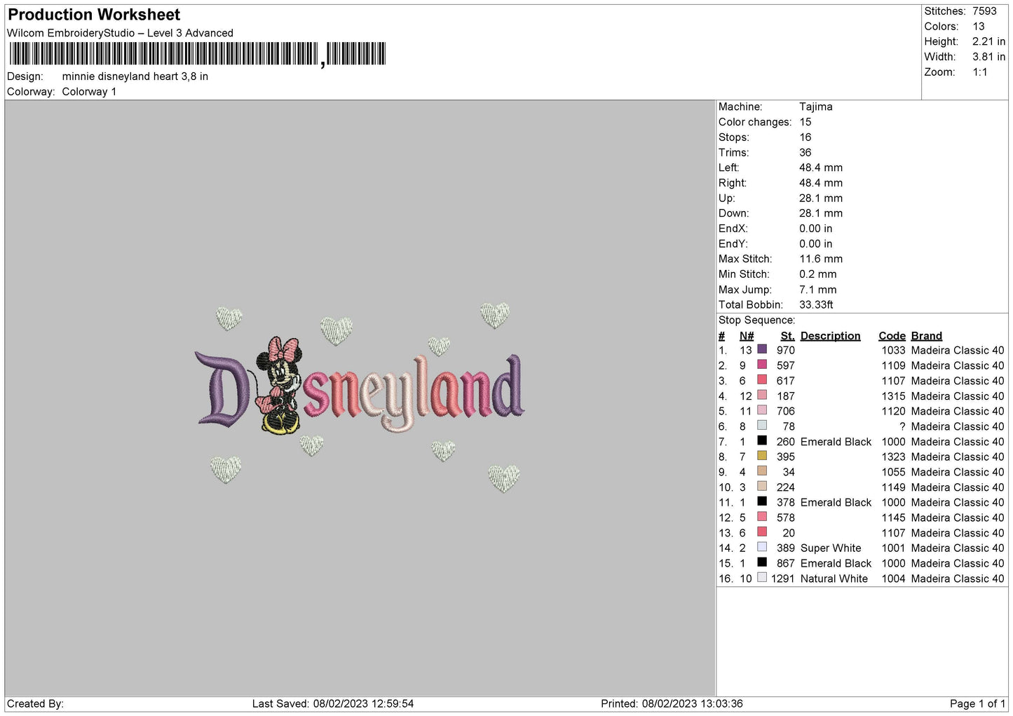 Minnie D Heart Embroidery File 6 sizes