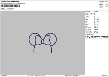 Minnie Ear Embroidery File 6 sizes