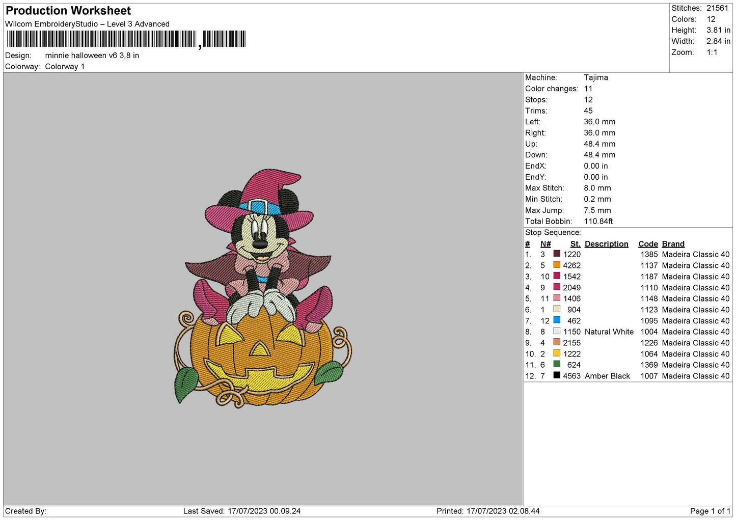 Minnie Halloween V6 Embroidery File 6 sizes