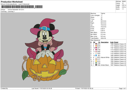 Minnie Halloween V6 Embroidery File 6 sizes