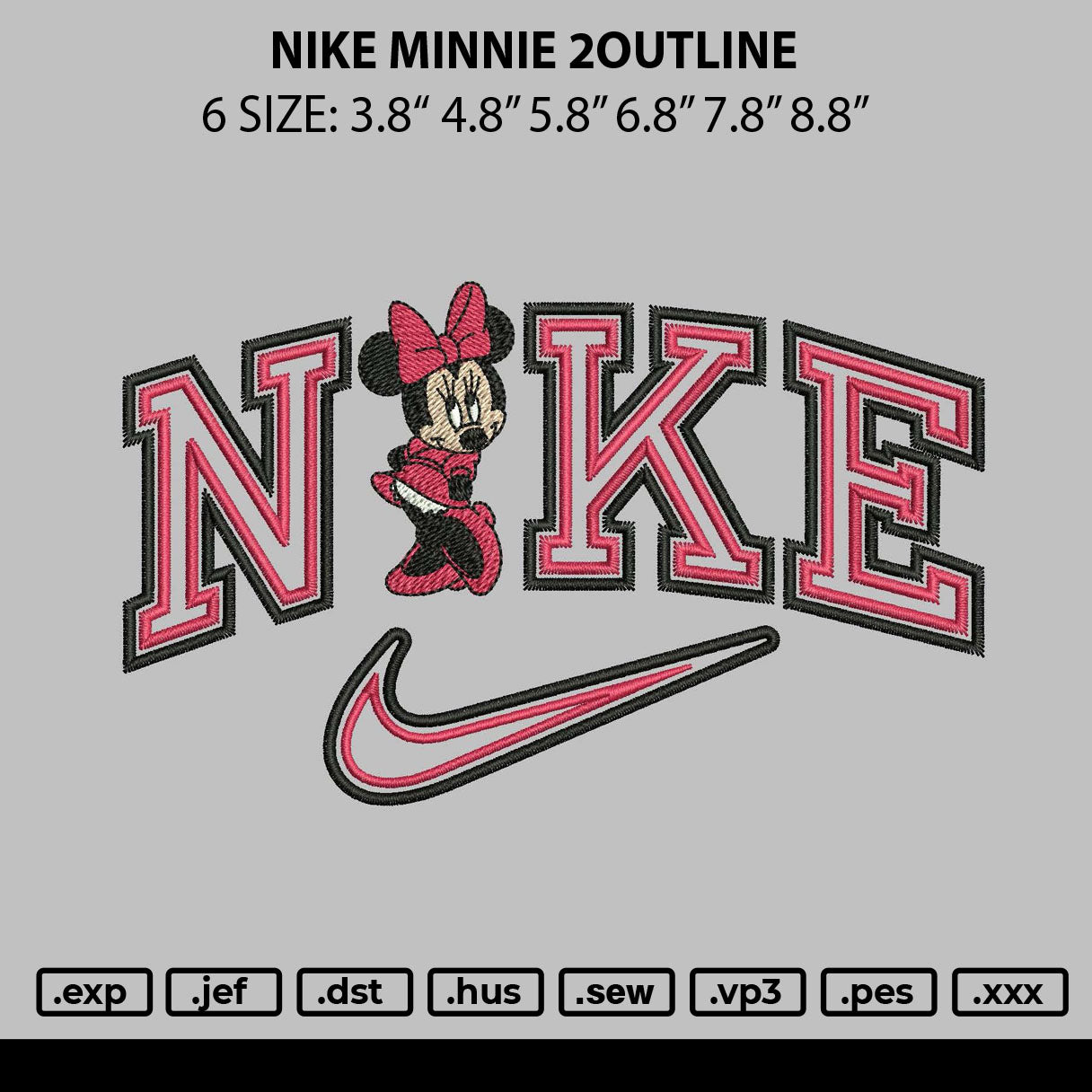 Nike Minnie 2Outline Embroidery File 6 sizes
