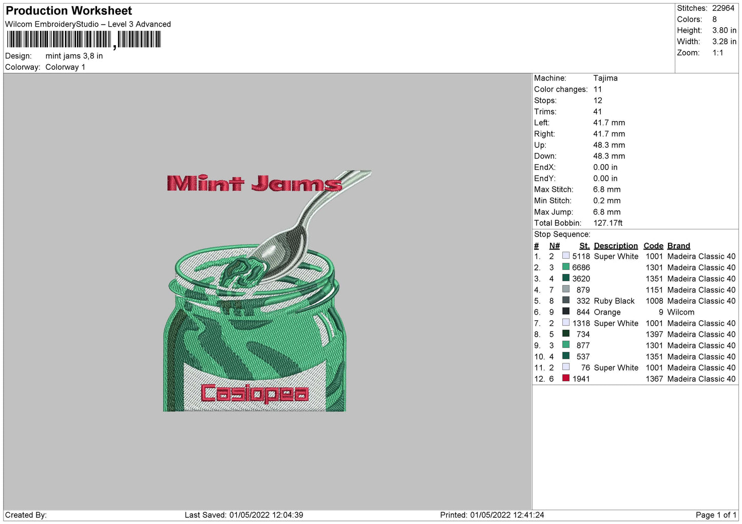 Mint Jams Embroidery File 4 size
