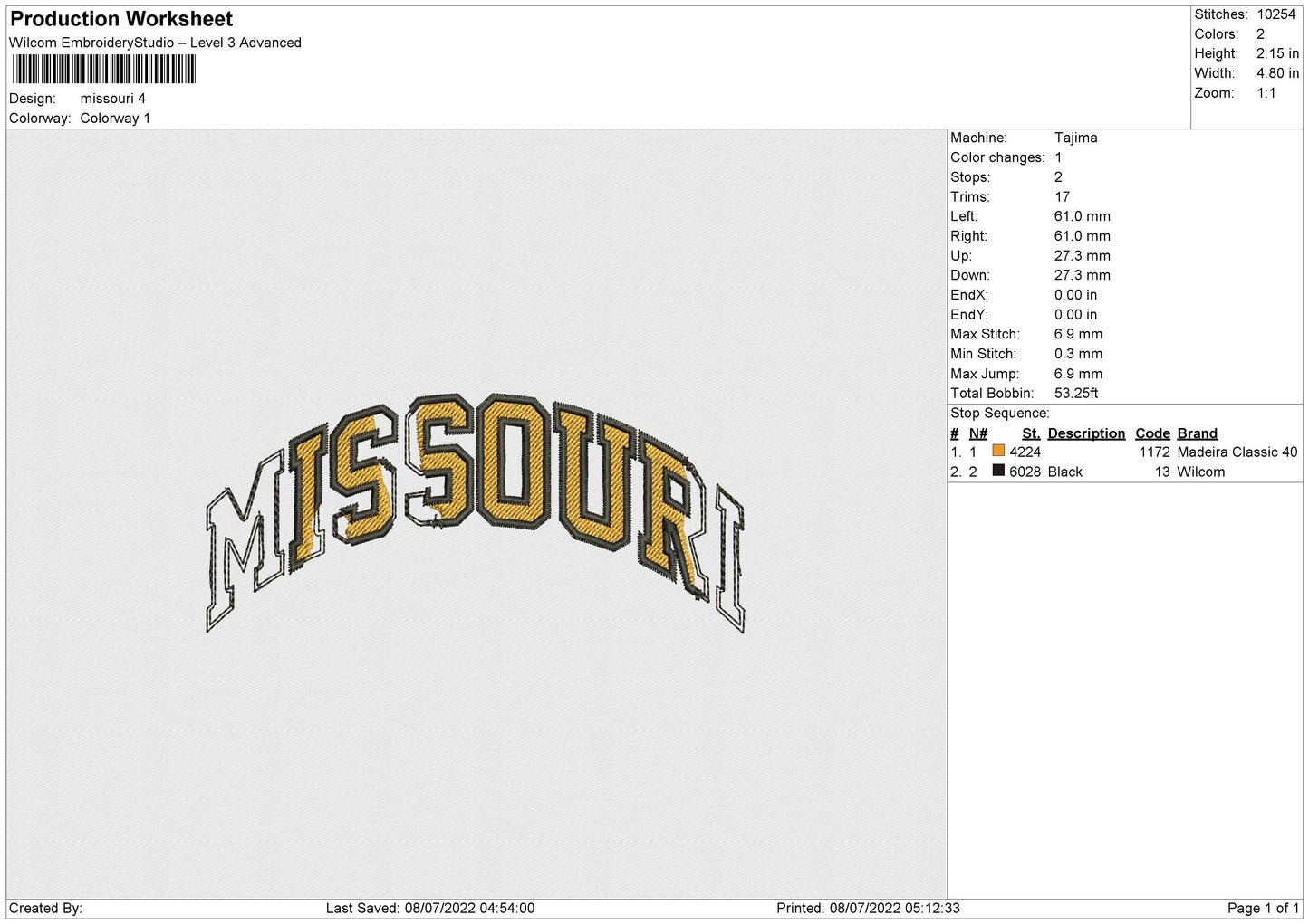 Missouri embroidery