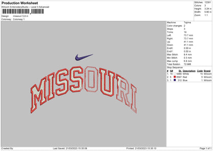 Missouri Swoosh Embroidery File 6 sizes