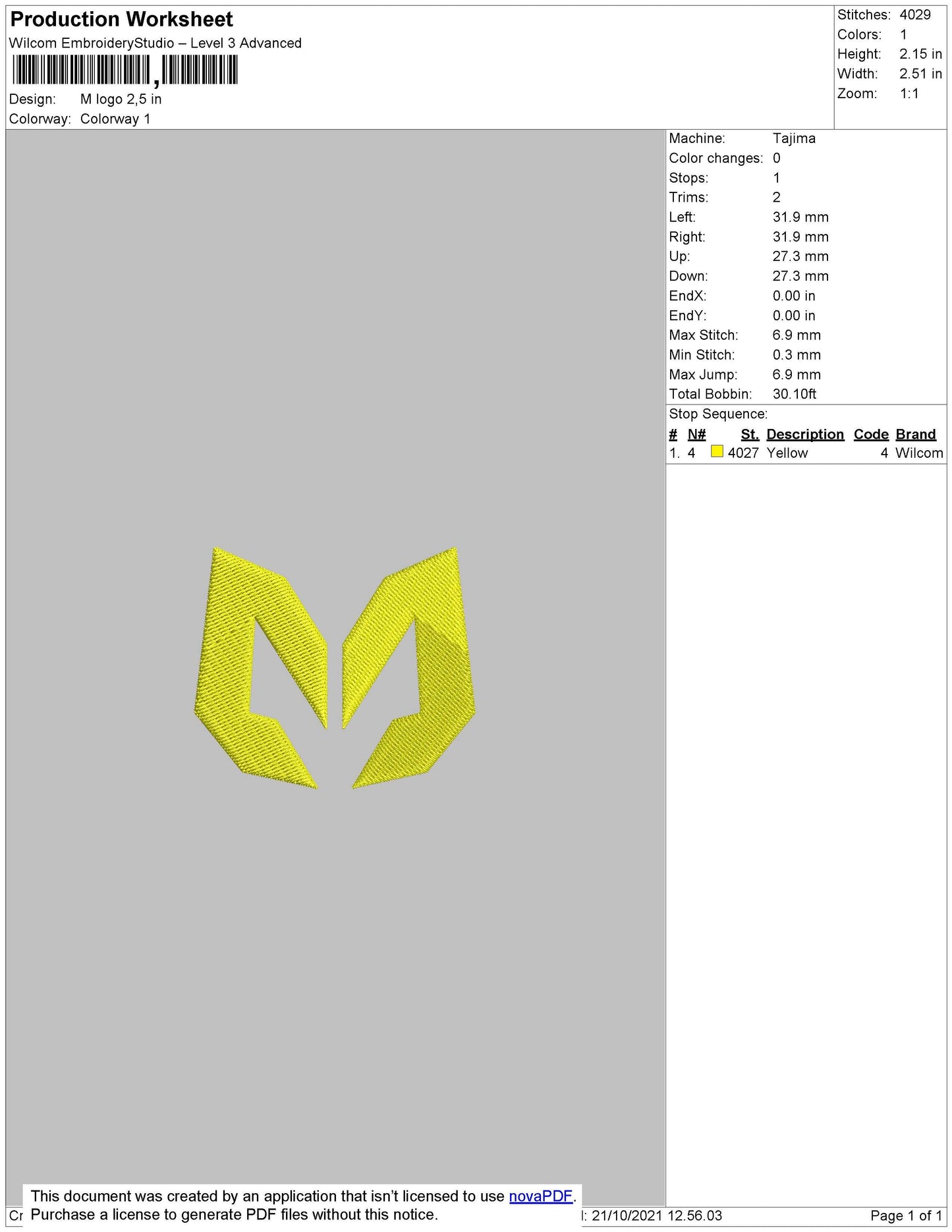 M Logo Digital Embroidery Design, 4 Sizes