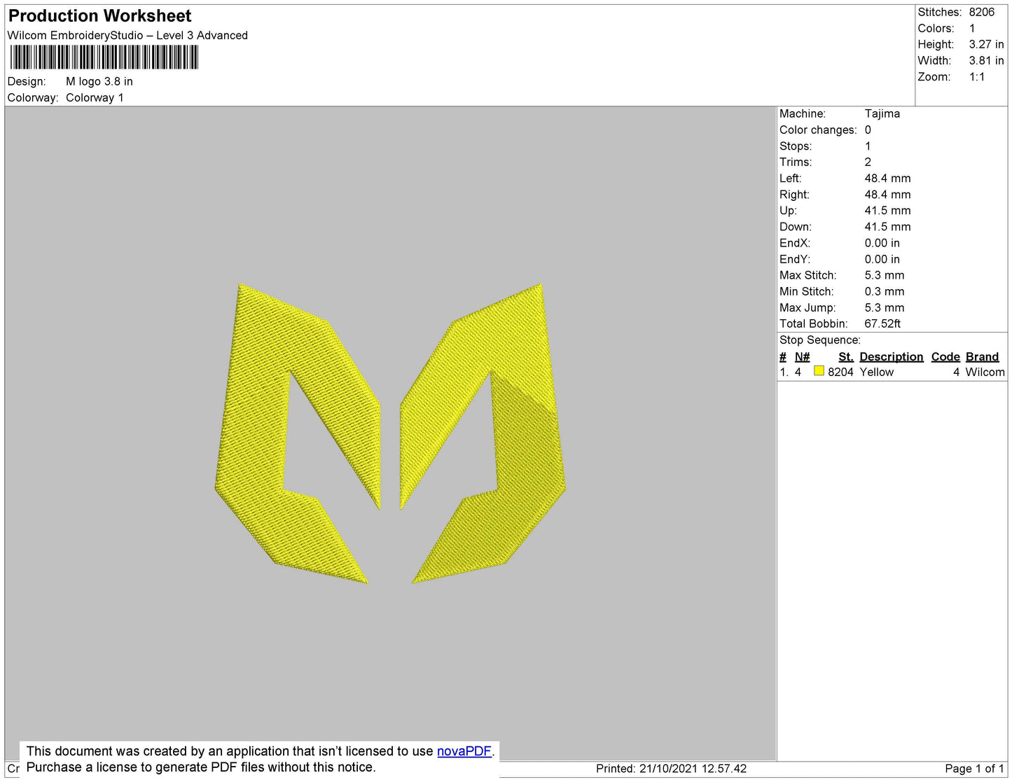 M Logo Digital Embroidery Design, 4 Sizes